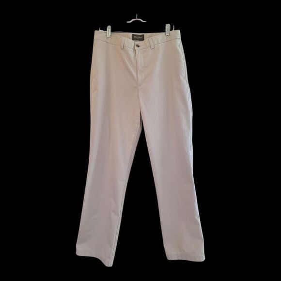 Eddie Bauer Mens Khaki Chino Pants Size 34 LONG FLat Front 100% Cotton Twill - Picture 2 of 14